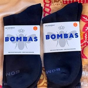 2 Pairs Black Bombas Crew Socks L Men's 9-12 Women's 12+